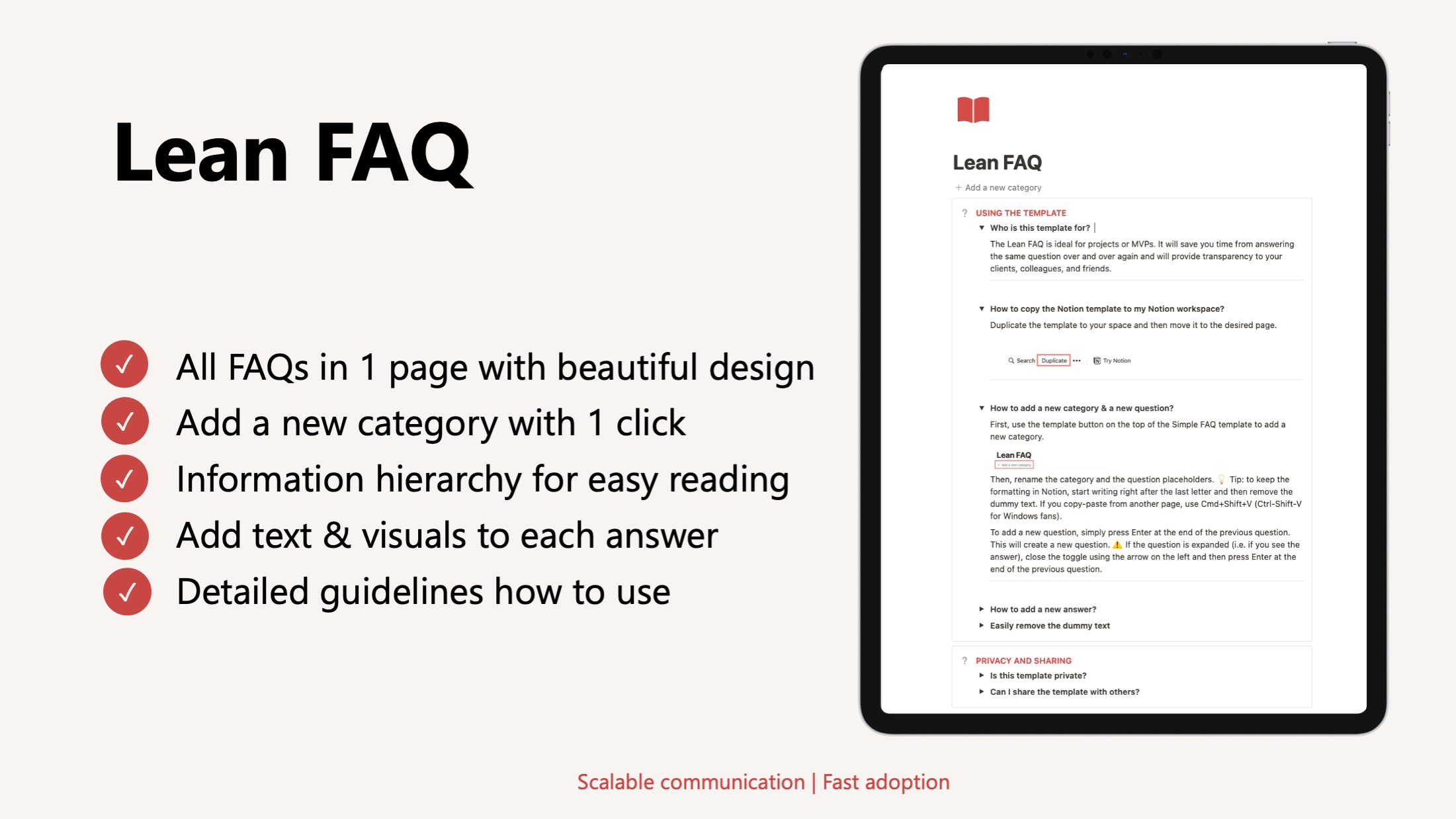 Notion FAQ template - scalable communication page design for fast answers.