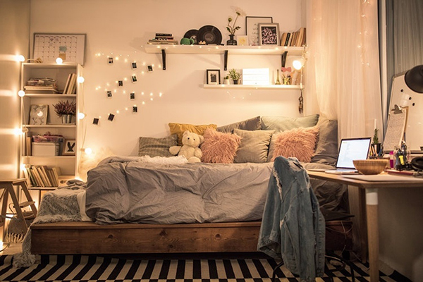 cozy dorm with lights
