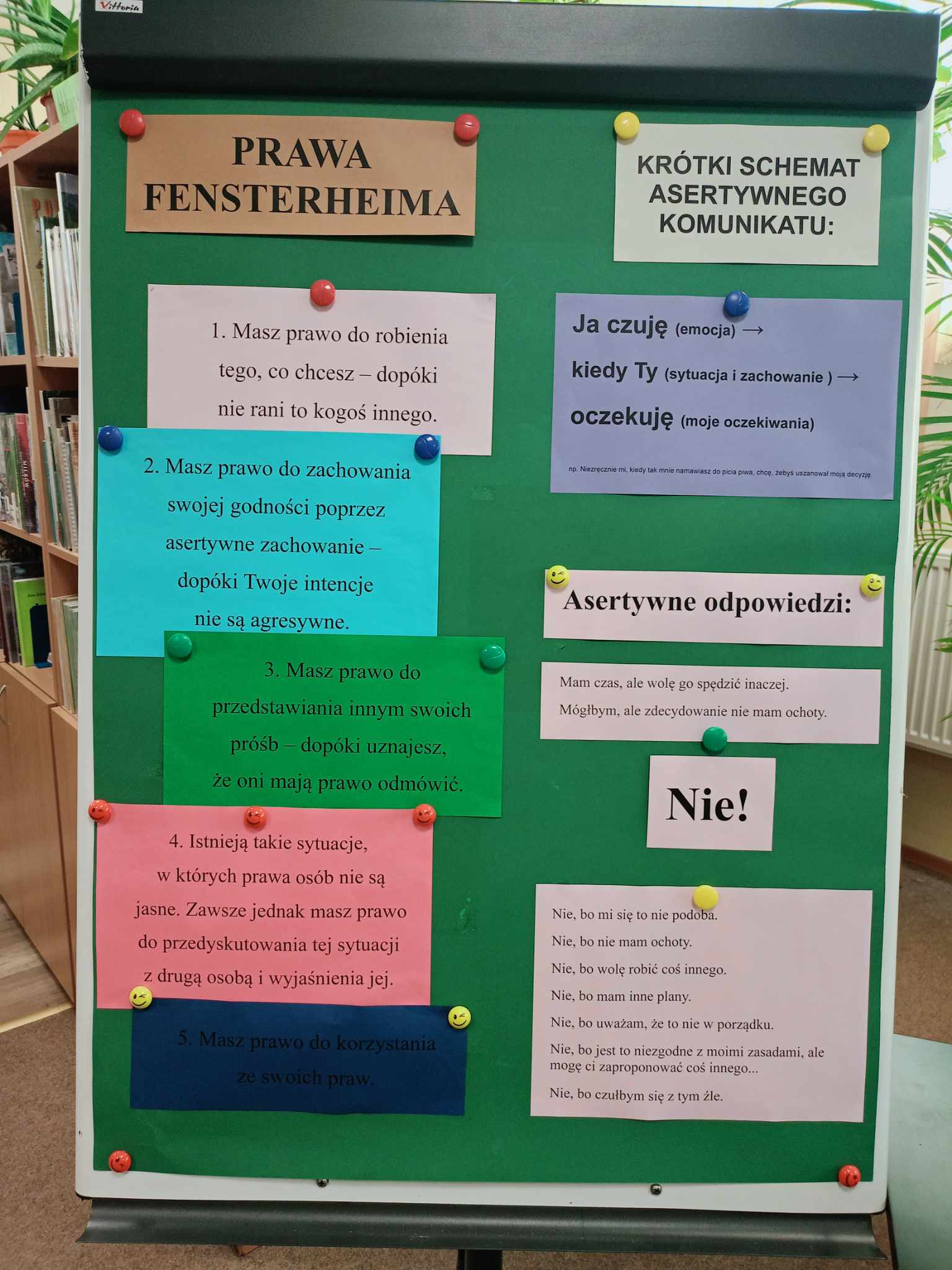 Zajęcia feryjne | Plansza z wypisanymi prawami Fensterheima oraz poradami dotyczącymi asertywności.jpeg