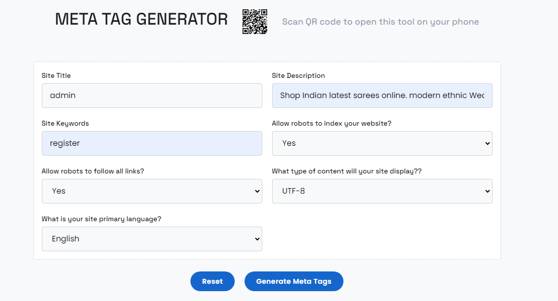 Free Meta Tag Generator