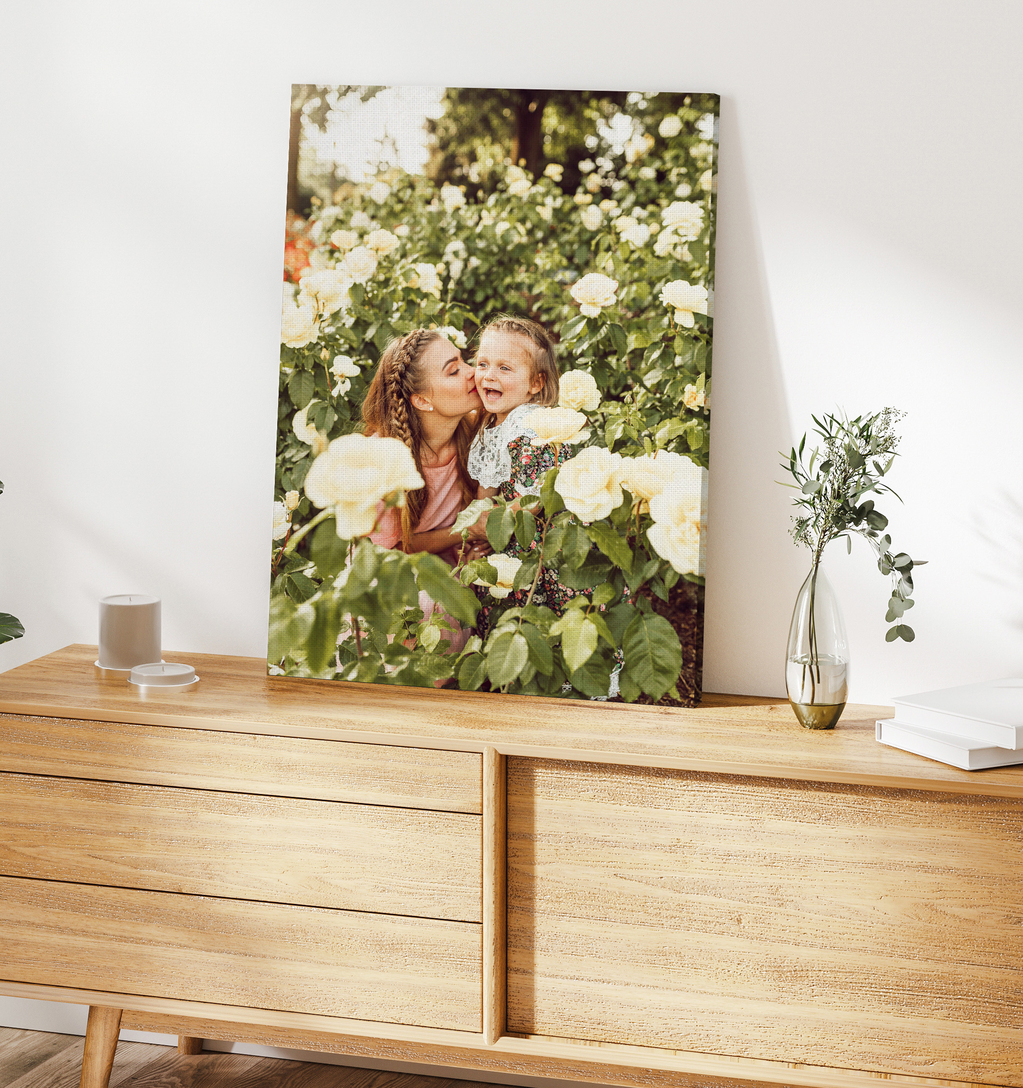 Mom and daughter surrounded by flowers