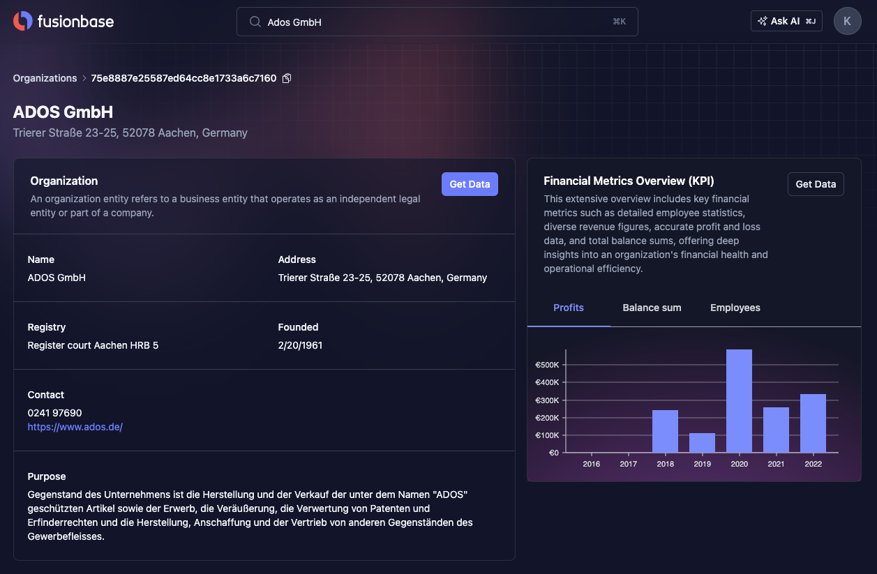 Company Data for Industry Classification Screenshot