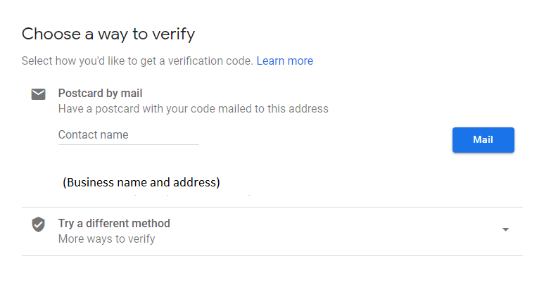 google my business verification by postcard screen