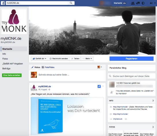 Die Facebook-Seite von MyMonk (Screenshot)