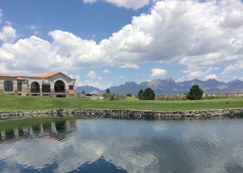 Lake view with mountains in the background at a Sonoma Golf Course in southern New Mexico
