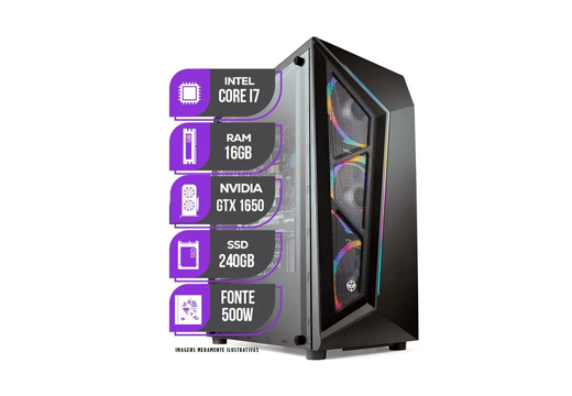 Imagem do produto PC Gamer Mancer, Intel Core i7, GTX 1650 4GB, 16GB de RAM, SSD 240GB, Fonte 500W 80 Plus em Mercado Livre